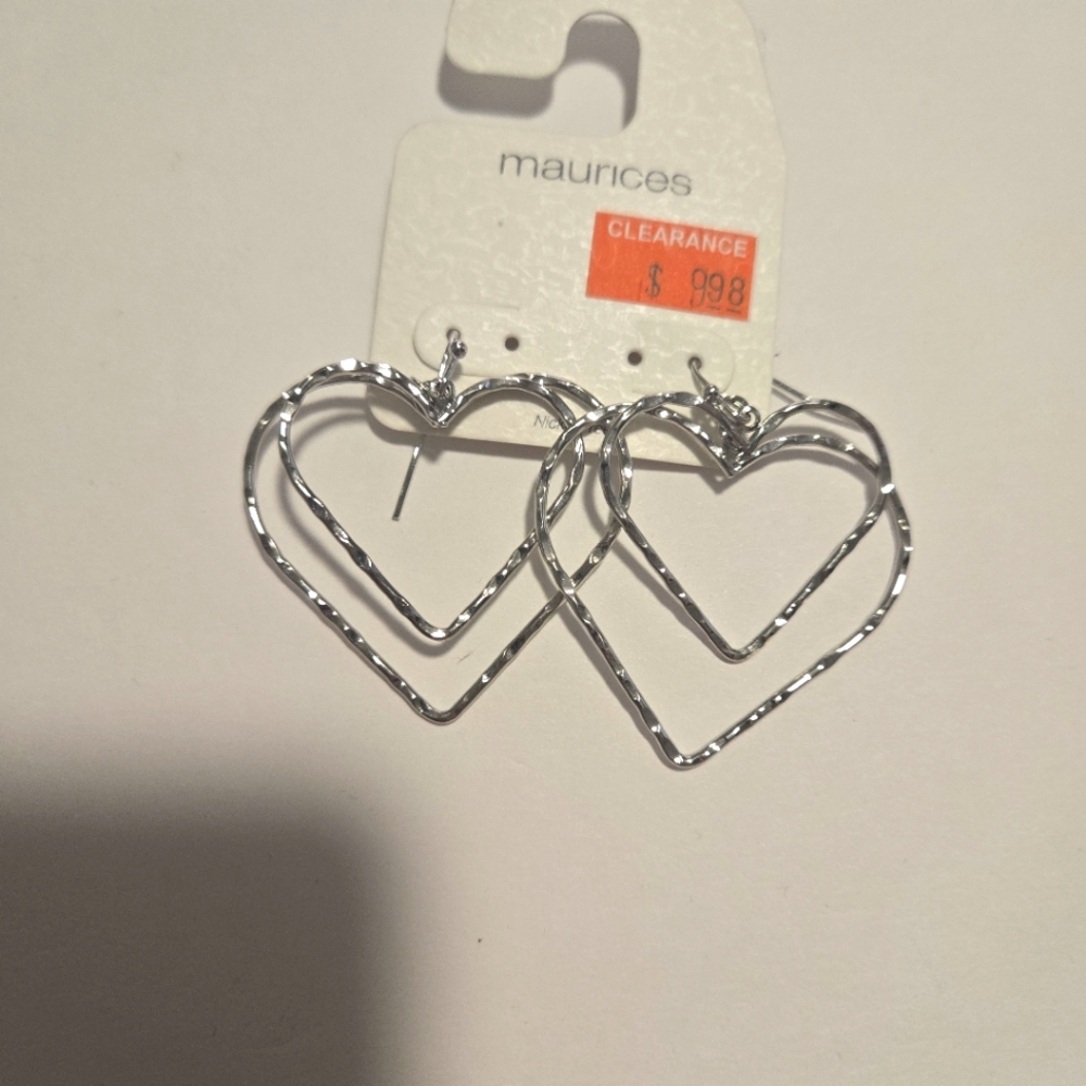 Maurices heart shaped silver tone earrings